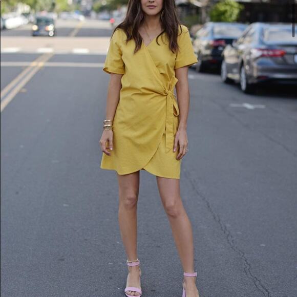 The Drop Paola Alberdi yellow saffron wrap mini dress - Picture 1 of 10